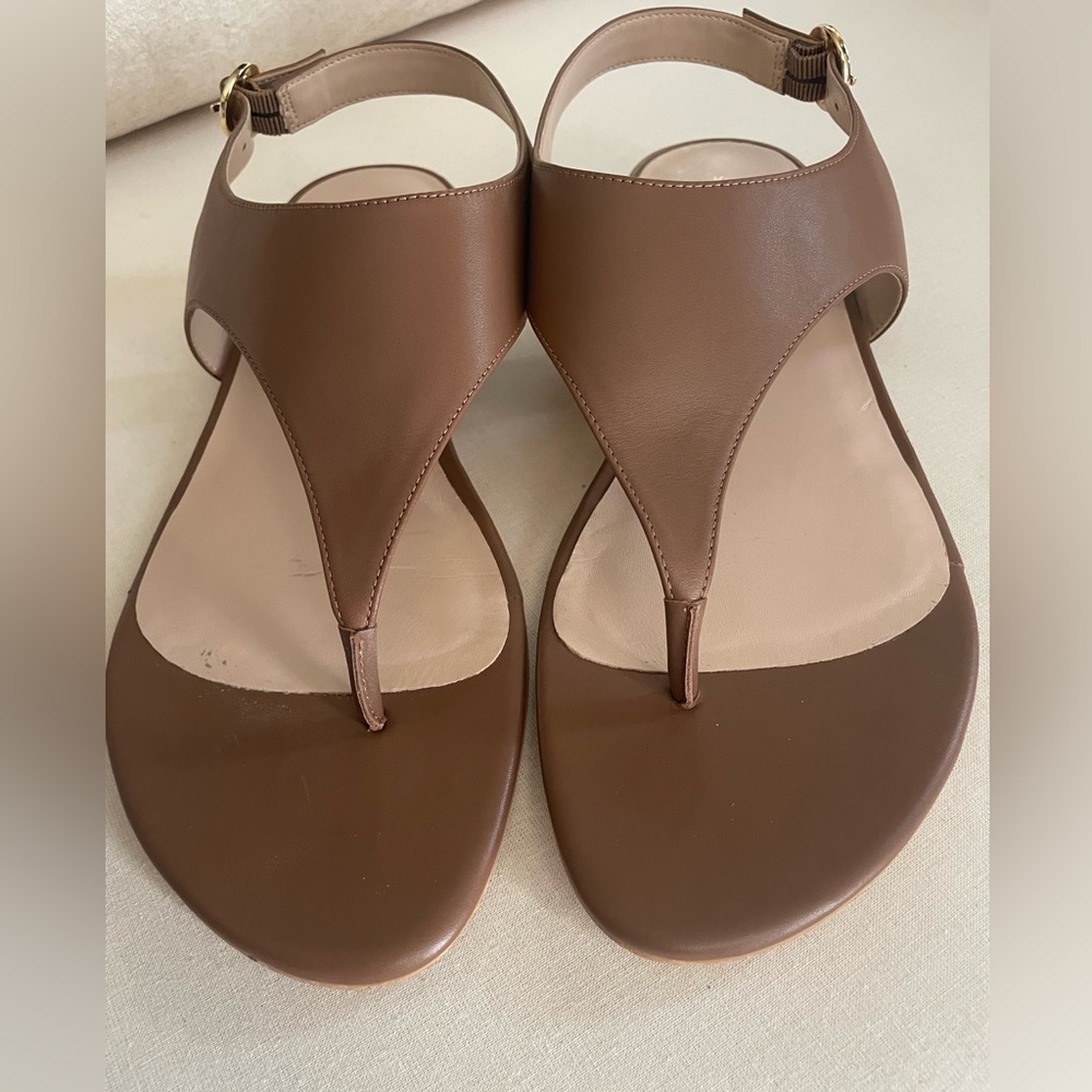 Stuart Weitzman Brown Leather T-Strap Sandals